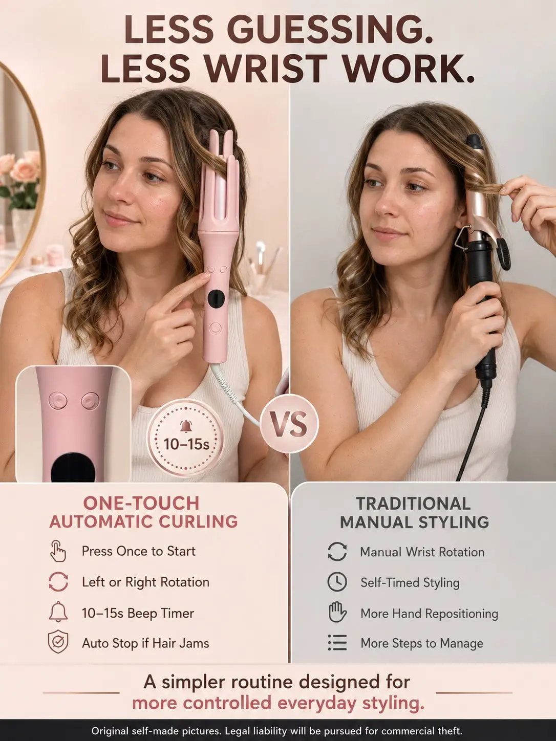 Automatic Hair Curler, 1.26 In Internal Rotating Barrel For Shaped Curls, One-Button Rotating Chamber Wraps Each Section Without Manual Winding, A Curling Iron And Hair Curler For Women Learning At-Home Styling,，sb260529182799236687784