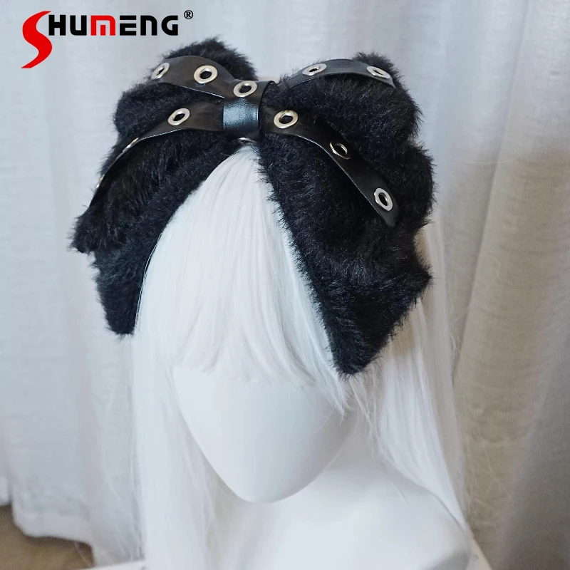 

Japanese Rojita Style New Headwear Plush Big Bow KC Two-tone Hair Accessory Headband Kawaii Apparel Accessories For Gilrs Ladies