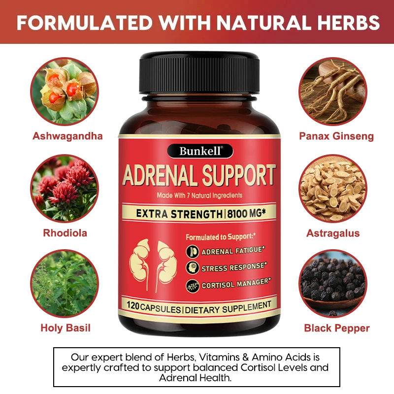 Adrenal & Cortisol Capsules - Adrenal Supplement & Cortisol Manager - for Mood Focus Relaxation & Immune - with Ashwagandha