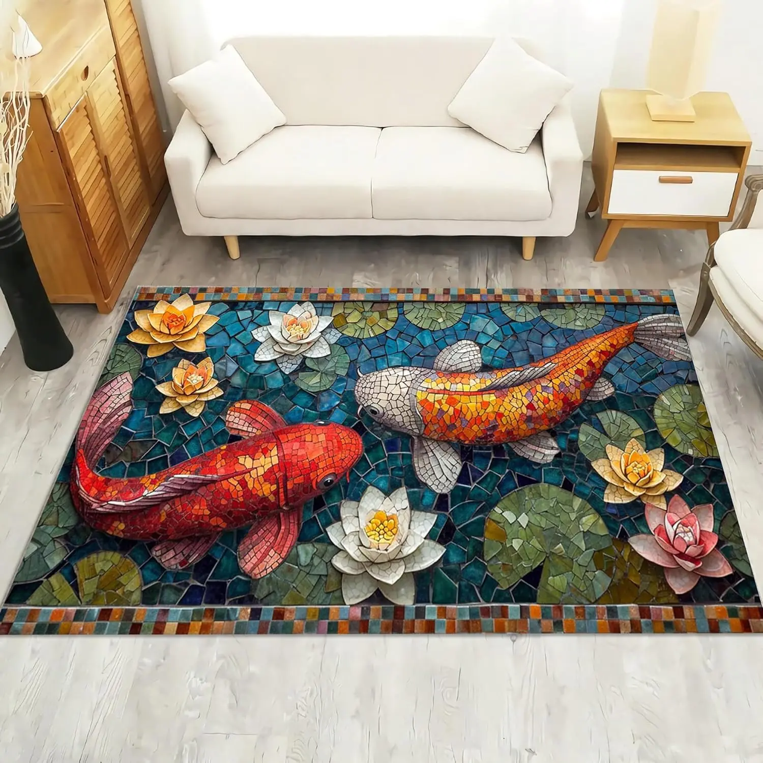 

Fish Rug, Koi Fish Rug, Koi Pond Carpet, Japanese Design Carpet, Home Decoration, Gift for Him Her, Floor Area Rug, Room Decor