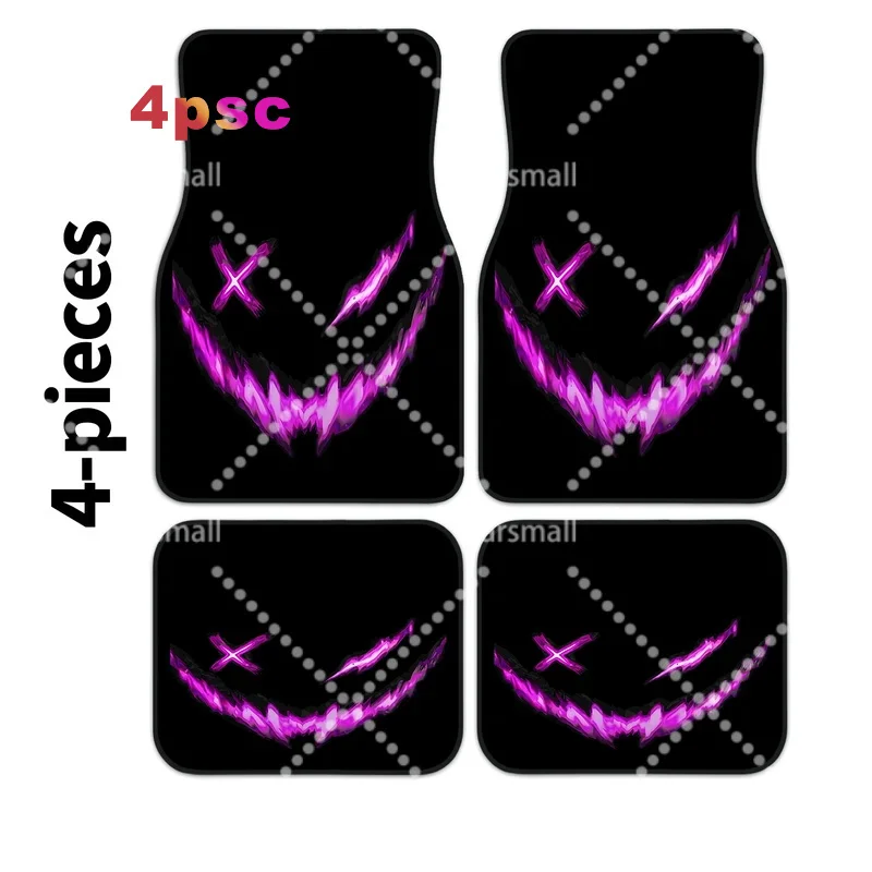 Set Of 4, Purple Flame Smiley Face Car Interior Mats, Easy To Clean Interior Additions, Suitable For Front And Rear Seats, Comfo