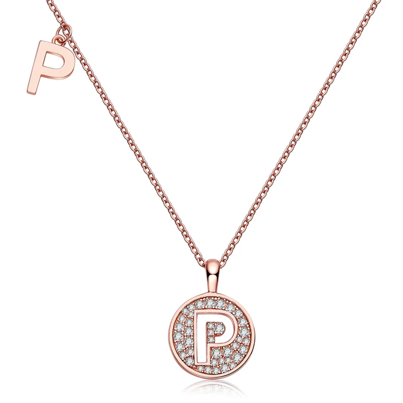 

SGARIT Fashion Alphabet P Woman Necklace S925 Sterling Silver Jewelry Pendant Rose Gold Plated 0.27CT VVS1D Diamond Necklace