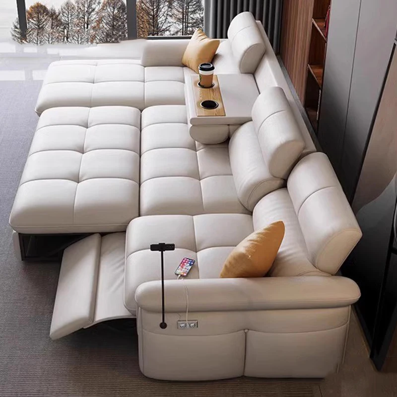 Extendeble Genuine Leather Sofas Minimalist Luxury Apartment Straight Sofas Relax Armchairs Lazy Fauteuil Salon Furniture