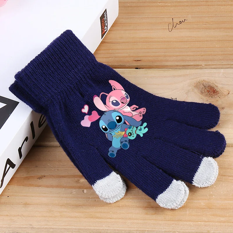 Disney Anime Winter Touch Screen guanti Lilo & Stitch Boy Girl Warm Stretch Knit Mittens sport all\'aria aperta inverno caldo regalo Kawaii