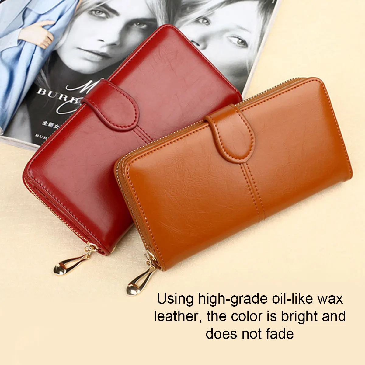 

1 Pcs long Zipper Clutch Purse, PU Leather women Wristlet Wallet, Casual Portable Practical Card Holder