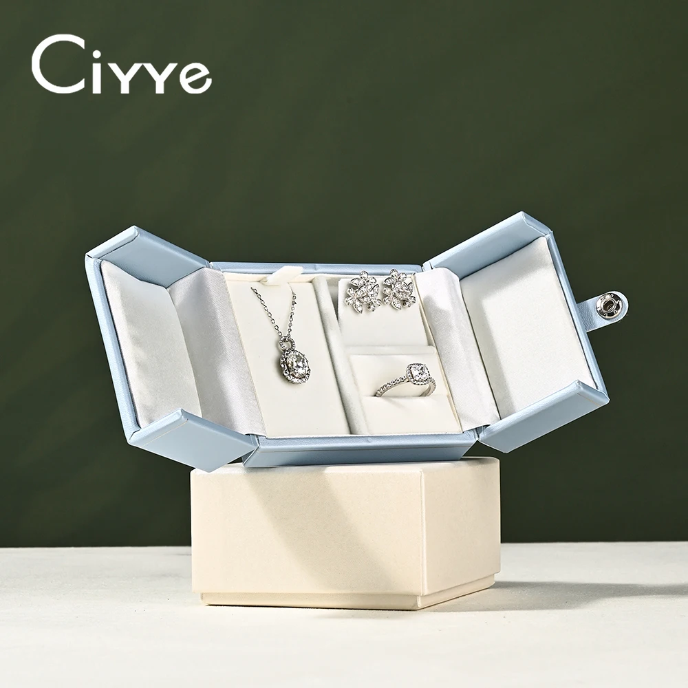 Ciyye PU Leather Jewelry Set Box Portable Jewelry Organizer Travel Ring Earrings Necklace Storage Case Festival Jewelry Gift Box