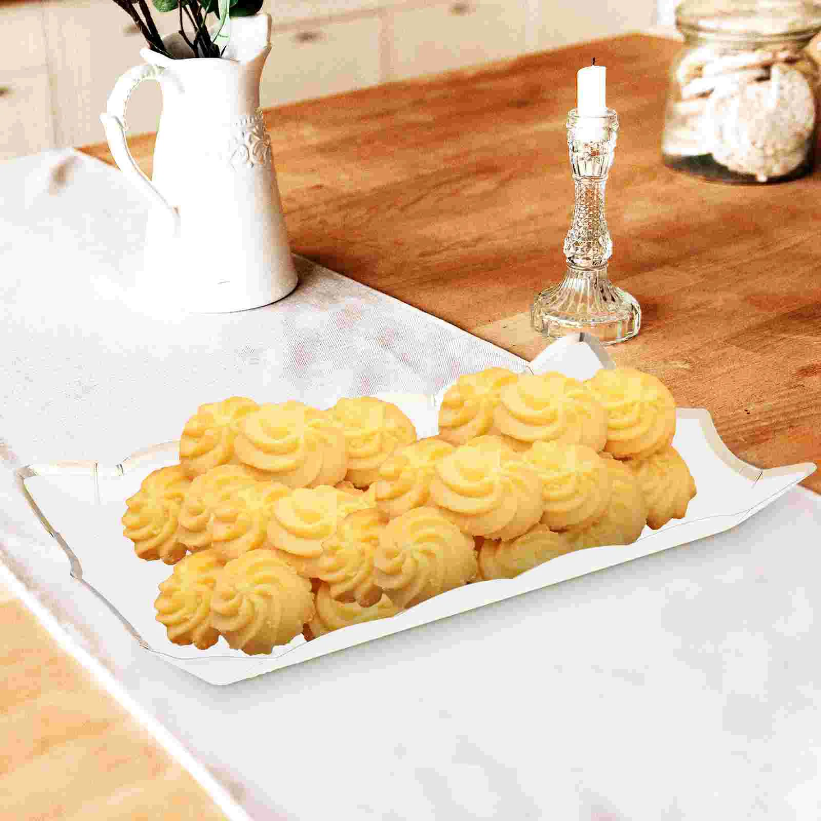 4 Pcs Square Paper Lace Plate Party Cups White Tableware Plates Cardboard Serving Platters Dessert Trays for Cookie