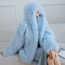 Winter Thick Thermal Fur Coat Luxury Imported Fox Fur Woven Coat With Hooded Outdoor Windproof And Winterproof Fur Coat