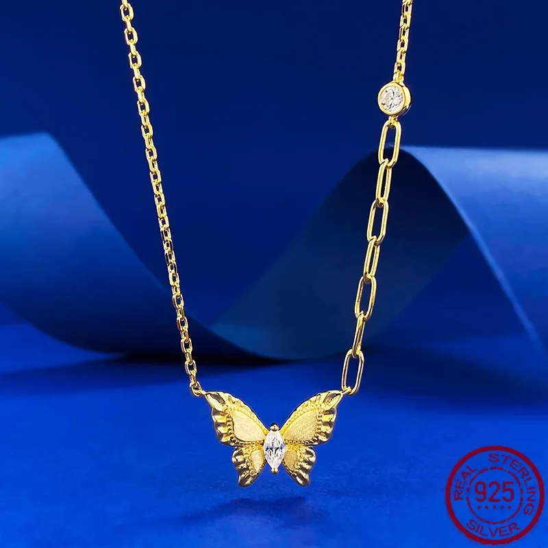 

New S925 silver gold-plated plant series, Gulas dreamy butterfly necklace, fashionable and versatile, high-end wedding jewelry