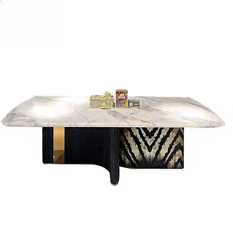 

Marble rectangle, solid wood dining table villa, premium dining table