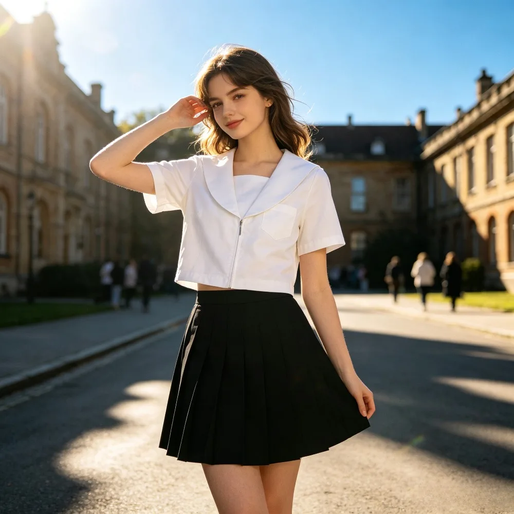 White Sailor JK School Uniform Shirt, Kanto & Sapporo Placket Top, Short Long Sleeve Basic Wear for Daily Look & Cosplay