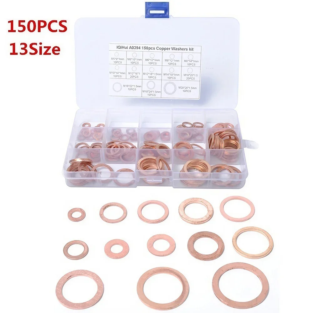 150/300 Uds sellado de cobre junta sólida arandela tapón de sumidero aceite anillo de sello plano herramienta accesorios de Hardware