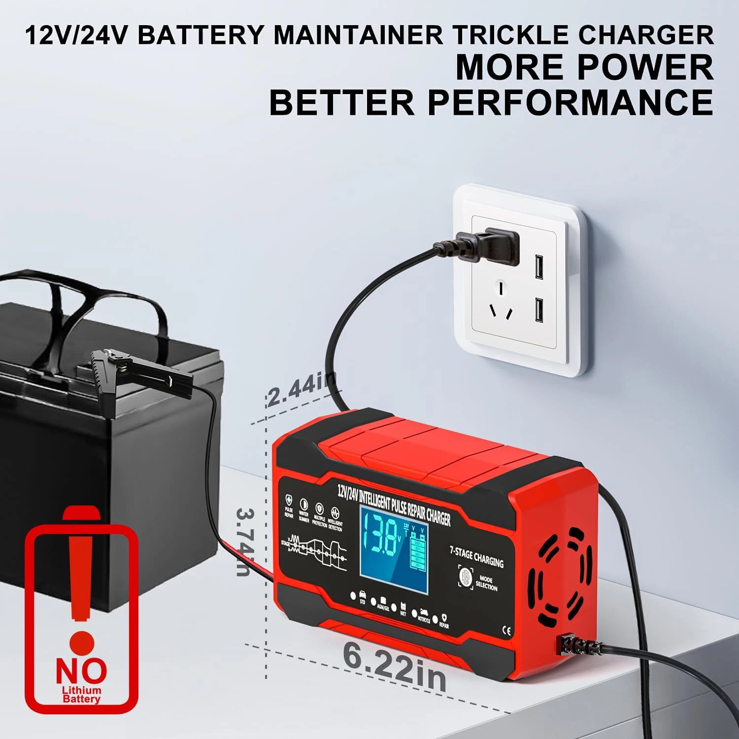 12V 10A -24V 5A Car Battery Charger Full Automatic Digital LCD Touch Screen Pulse Repair Battery-chargers Wet Dry Lead Acid