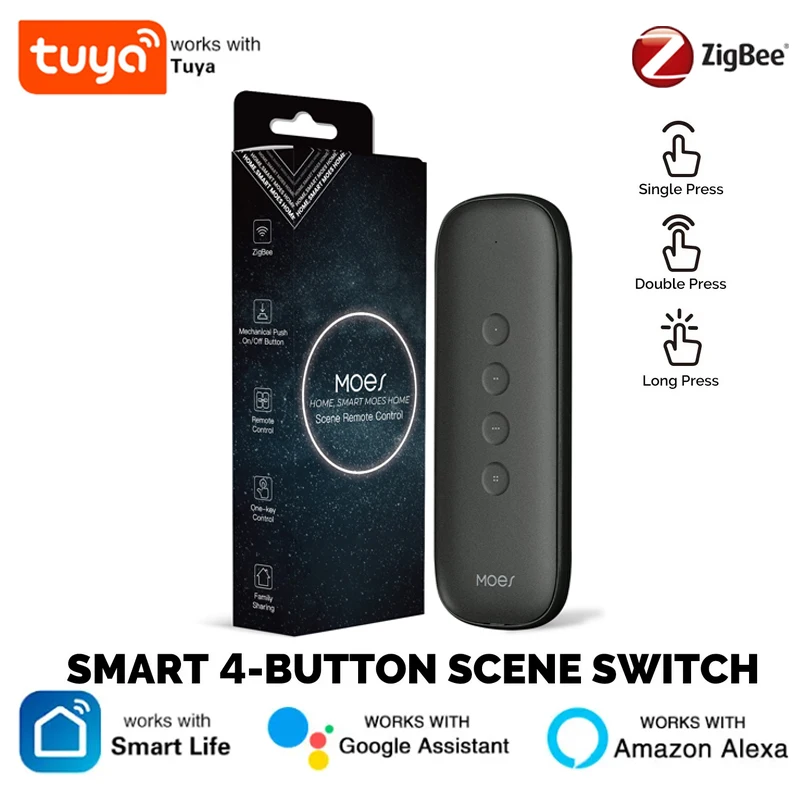 

Tuya ZigBee Smart Scene Switch 4Button Portable Wireless Lighweight Design 12 Scenario Remote Control Automation Battery Powered