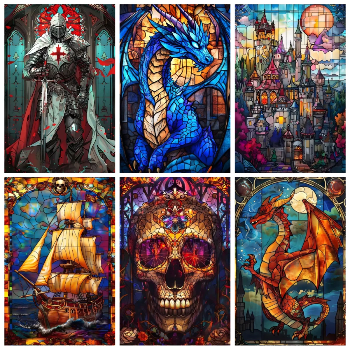 

500/1000/1200/2000PCS Jigsaw Puzzles Knight Dragon Castle Scenery Family Activity Games for Gameroom Bedroom Home Decor Gift