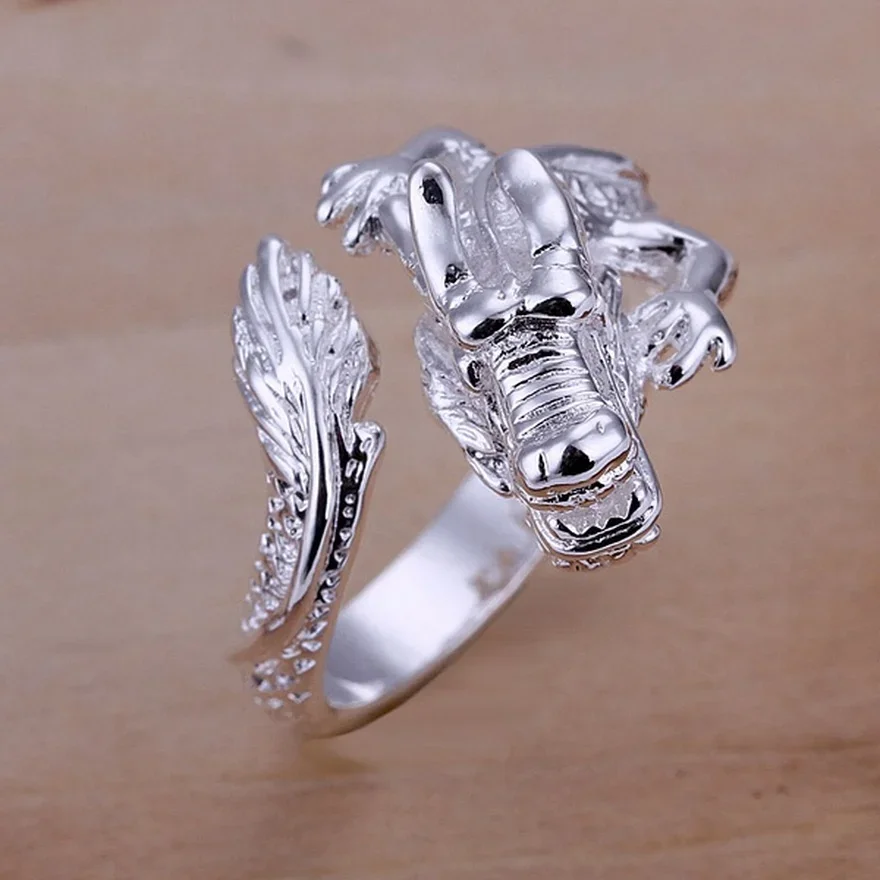 fashion charm 925 Sterling Silver Rings dragon design Jewelry pretty for men Women lady Holiday gifts