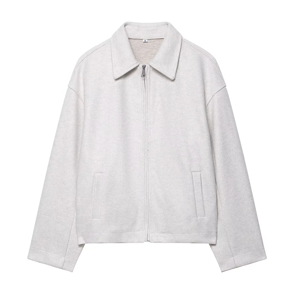 Jesienna nowa kolekcja odzieży damskiej, osobowość i styl, elegancka kurtka z klapami, wełniany płaszcz zapinany na zamek.