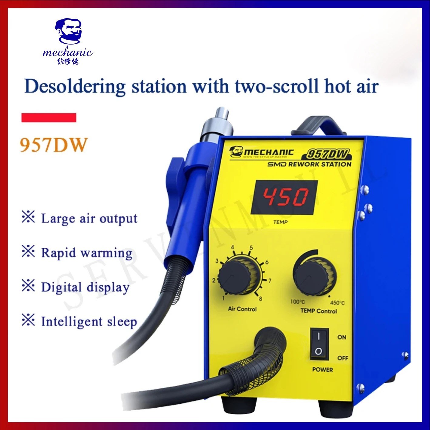 Mechanic 957DW Desoldering station with two-scroll hot air Intelligent digital display fast heating 212-842℉ Welding Iron