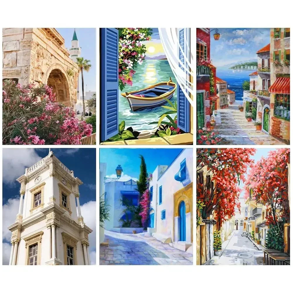 

122958 Painting By Numbers Buildings Acrylic Paints Pictures By Numbers Scenery Painting Home Decor