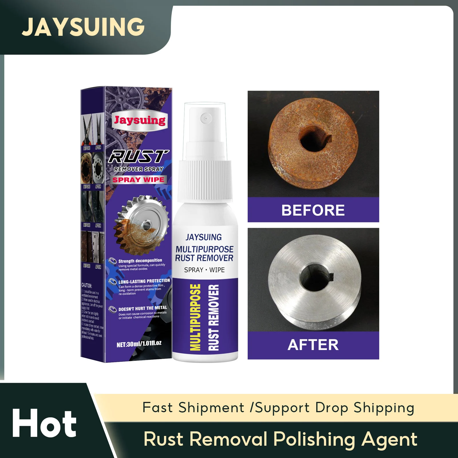 

Rust Removal Polishing Agent Rust Inhibitor Anti Corrosive Spray Metal Surface Chrome Paint Clean Multi Purpose Derusting Spray