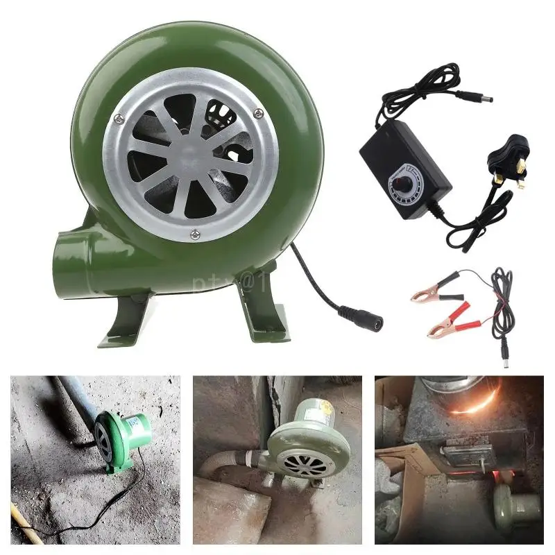 BBQ Fan Mini Blacksmith Forges Blower 3-12V with Air Duct Iron Power Clip Cable for Camping Outdoor Blowers Fan