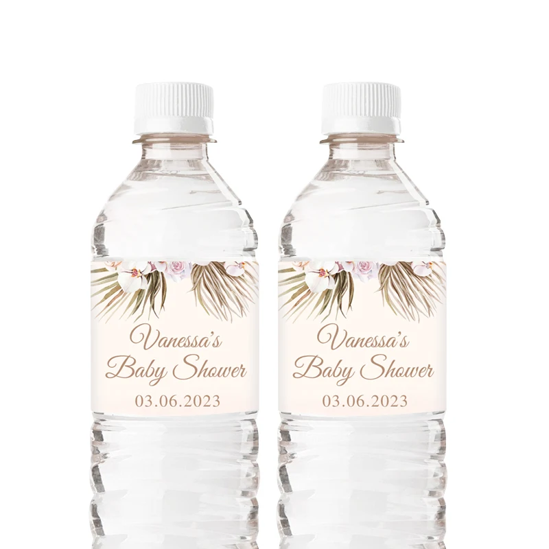 Personalized Pampas Grass Bottle Label, Baby Shower Bottle Labels, Party Decor, Bridal Shower, 20Pcs