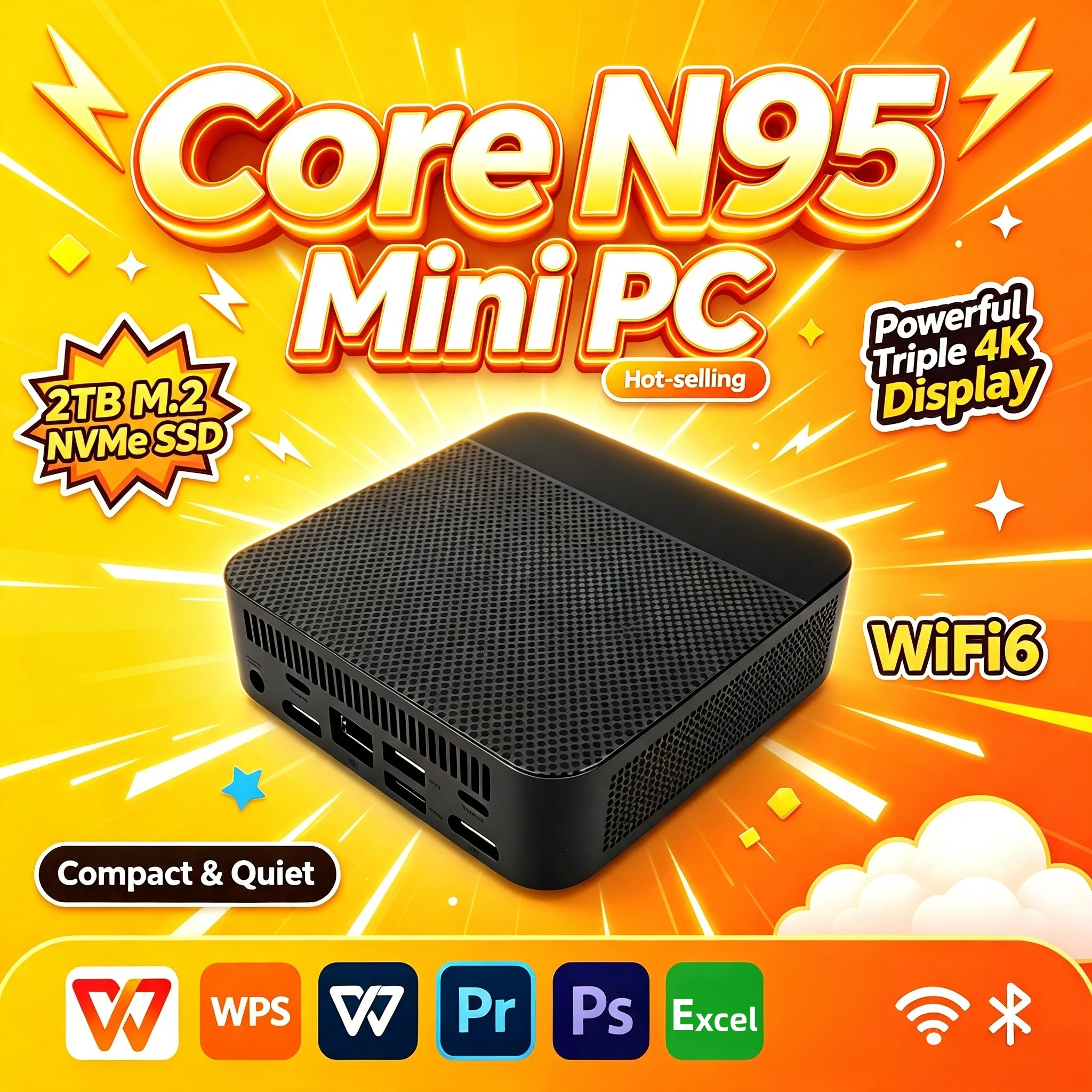 インテルn95小型デスクトップ、16gb-ddr4、512gb-nvme-ssd、トリプル4k画面対応、wifi6、bt52、静音、ホームオフィス向け高速プロ仕様
