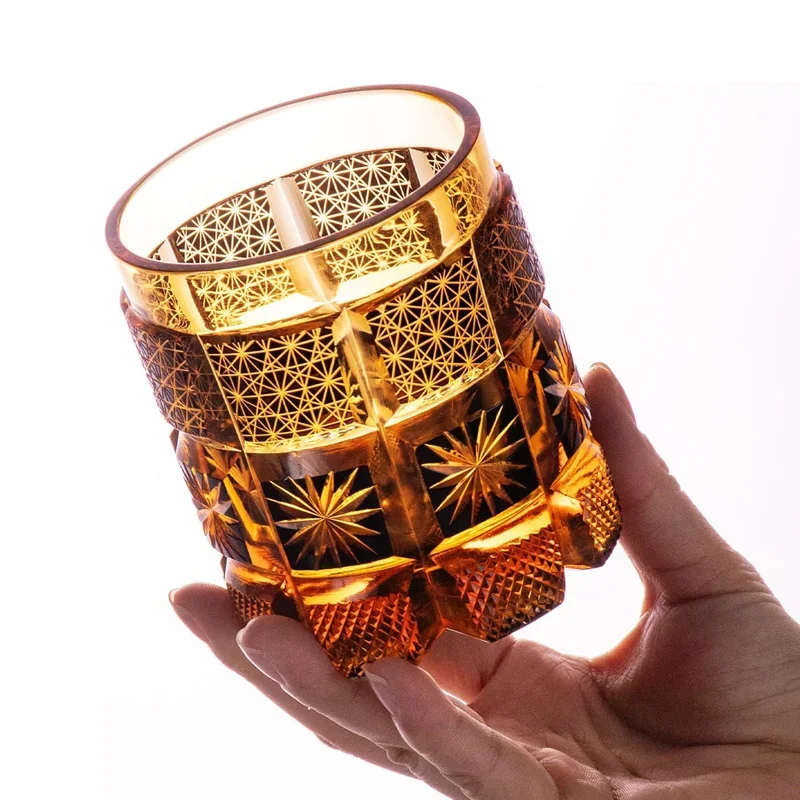 Golden Prestige Whiskey Glasses Luxury Royal Court Dedicated Crystal Wine Cup Top Gift Hand Carving Rock Tumbler Dropshipping