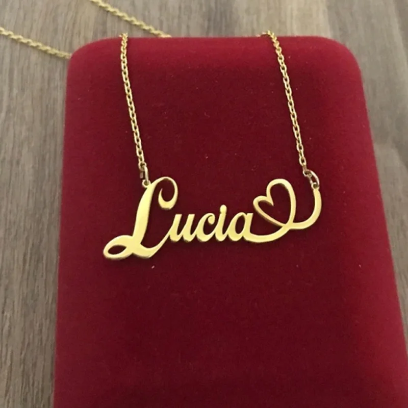 

Stainless Steel Custom Name Necklaces With Heart Vintage Letter Choker Necklaces For Women Fashion Jewelry Valentine's Day Gifts