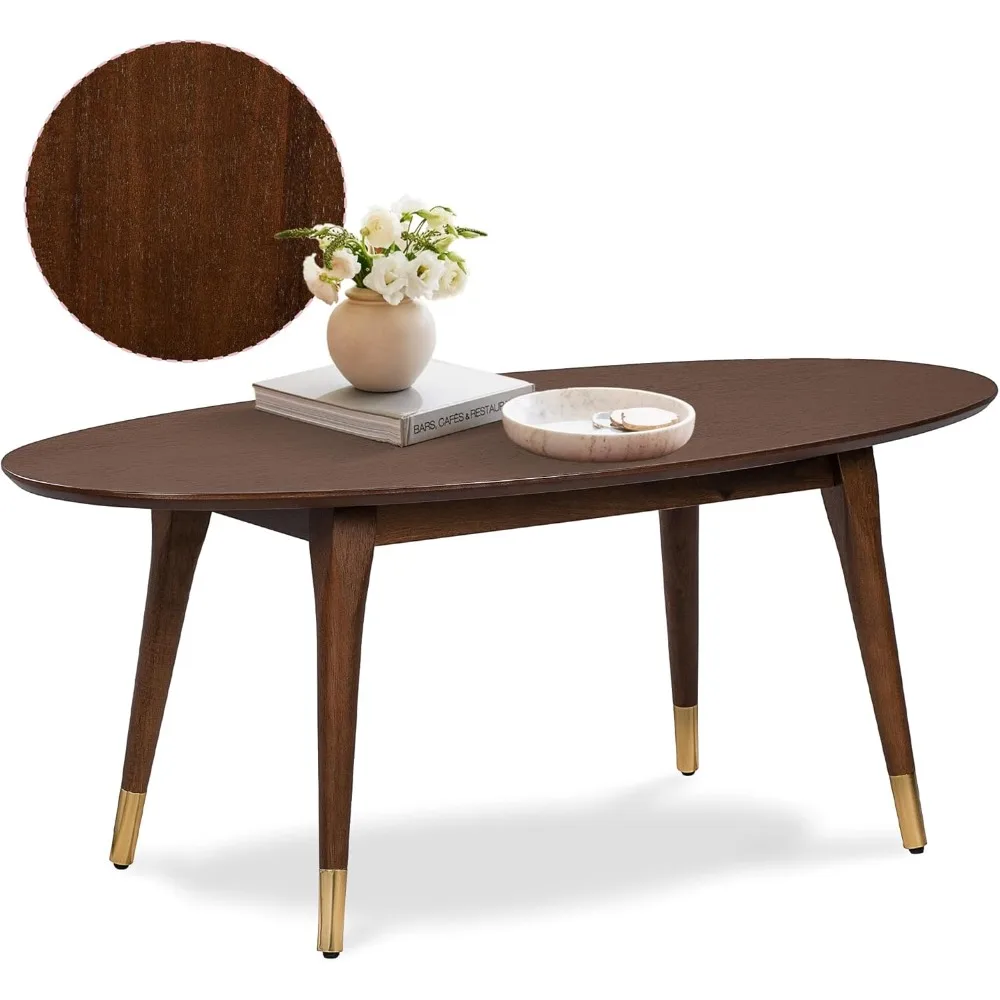 

Mid-Century Modern Living Room Furniture Collection, Oval Coffee Table, Walnut Brown