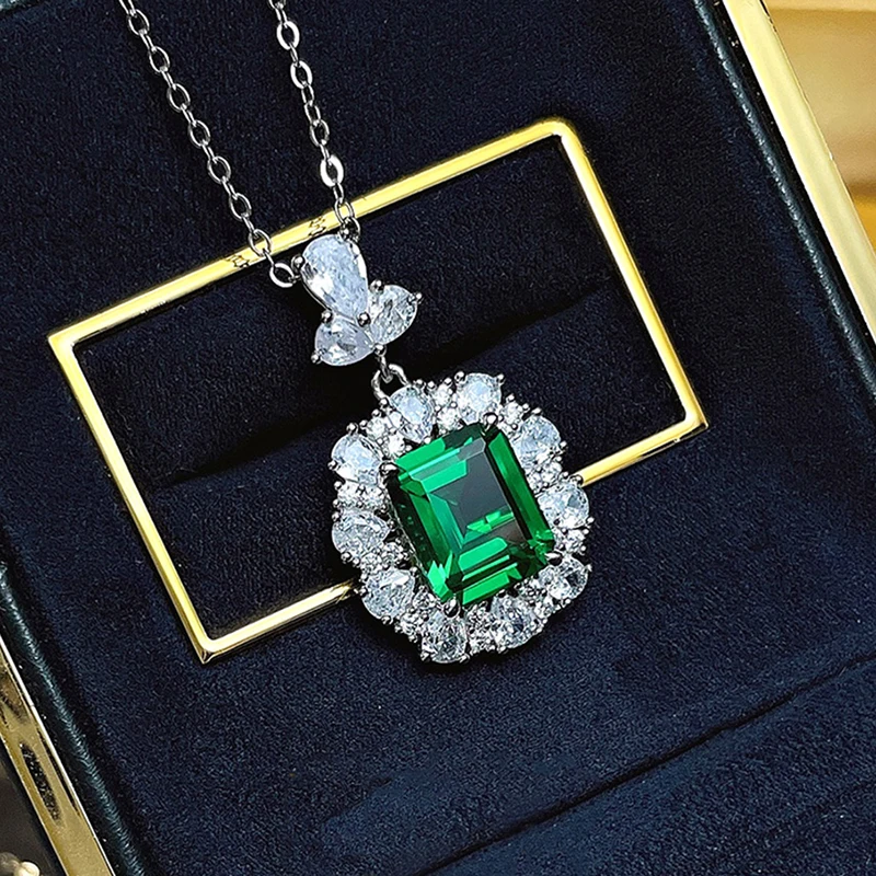 Huitan trend ige Luxus grün Zirkonia Anhänger Halskette ästhetische Frauen Hochzeit Accessoires Jubiläums geschenk neuen Schmuck