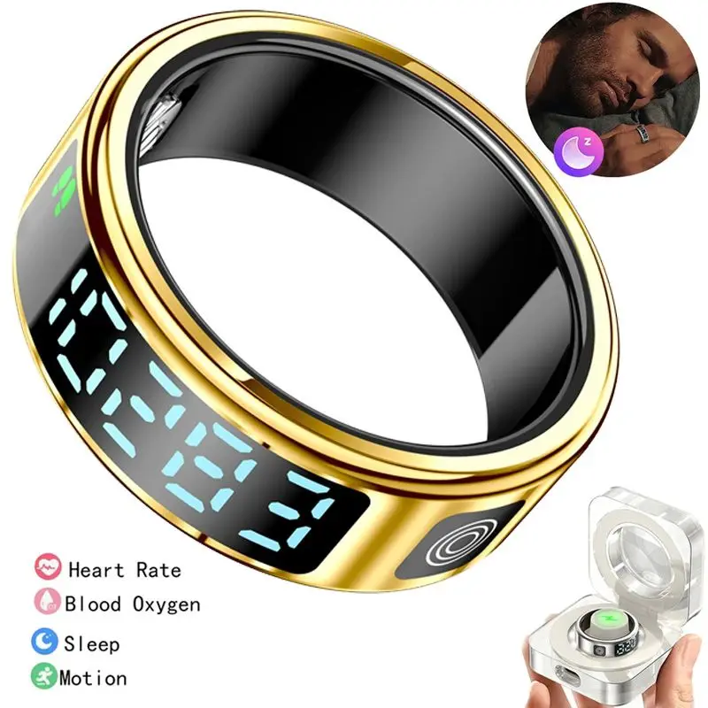 

2025 SR08 Smart Ring for Android iOS with LED Display Heart Rate/SpO₂ Monitor 5ATM Waterproof Sleep Step Tracking for Men Women