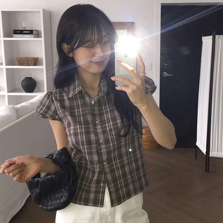 

2026 Summer New Fashionable Korean Style Women's Shirt Casual Plaid Top Versatile Small Classic Button-down