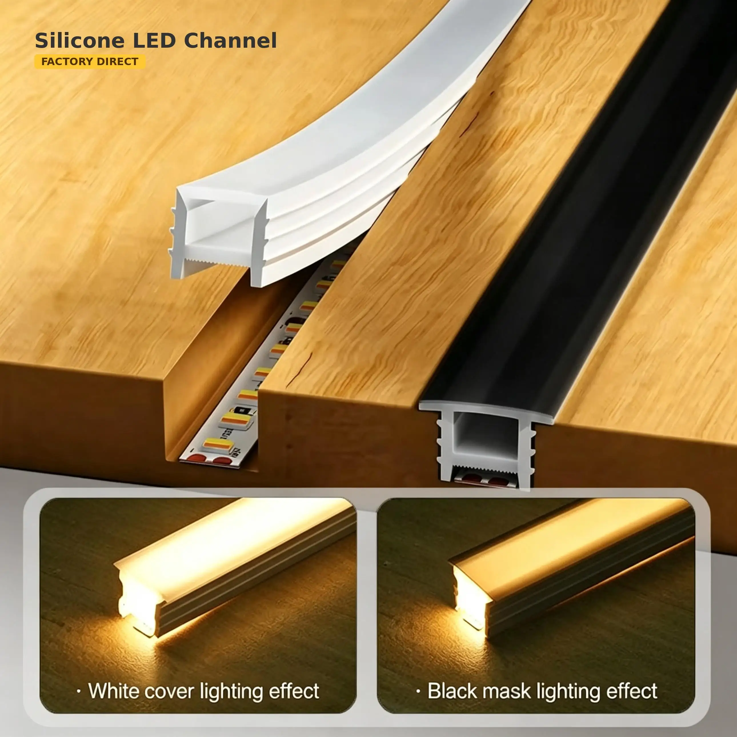 6–9m 20m Flexible Silicone LED Channel Profile with Diffuser for Recessed Linear Lighting Bendable Edge or Edgeless Black White
