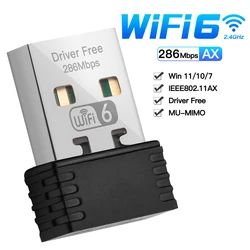 Mini USB WIFI 6 Adaptador Network Card 2.4GHz USB Wireless Dongle Wi-Fi Lan 802.11ax Driver Free For PC/Laptop Windows7/10/11