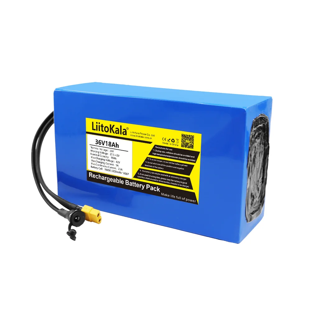 LiitoKala 36V18Ah Electric Bike Battery Built in 20A BMS Lithium Battery Pack 36 Volt with 2A Charge Ebike Battery