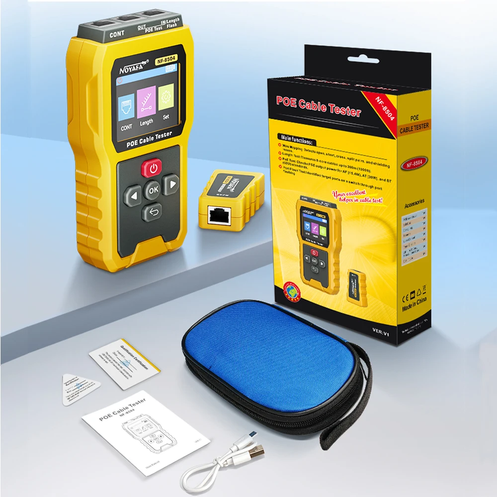 Noyafa NF-8504 تستر rj45 LCD شبكة كابل تستر PoE مدقق مضمنة الجهد فاحص التيار الكهربائي مع كابل تستر Lan تستر سلك