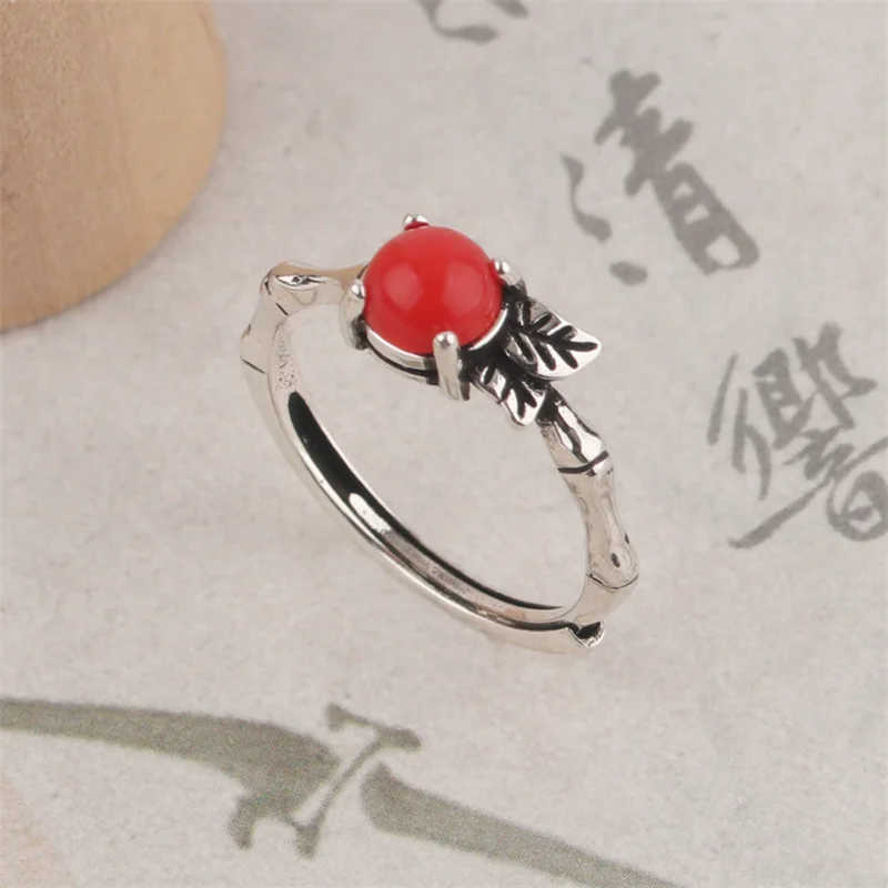 XIYANIKE خمر التايلاندية الفضة الحجر الأحمر قابل للتعديل خواتم الاصبع للنساء موضة جديدة مجوهرات نسائية هدية حفلة camiца #6