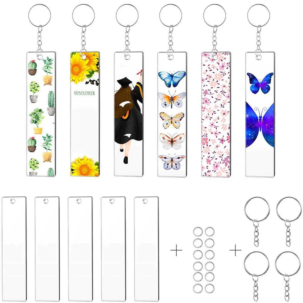120 قطع مستطيل الاكريليك مفتاح سلسلة فارغة شفافة الاكريليك المفاتيح فارغة