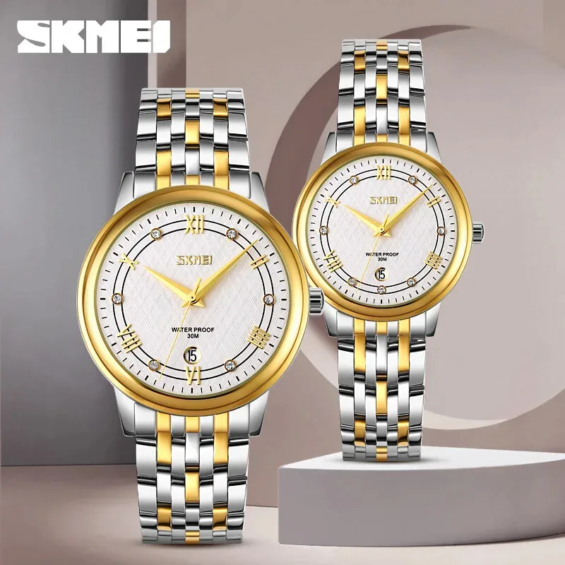 

SKMEI 9272 Quartz Mens Top Brand Women Waterproof StainlSteel Wristwatch