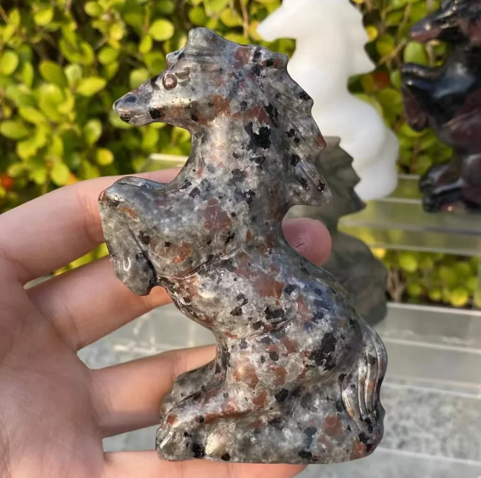 

9.5cm Natural Flame Stone Horse Carving Crystal Animal Healing Energy Stone Hand Carved Crafts Home Decoration