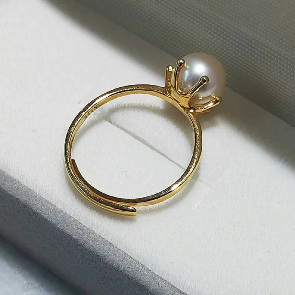 Elegant ring AAAA7-8mm natural pearl bead ring S925 silver - adjustable ring mouth