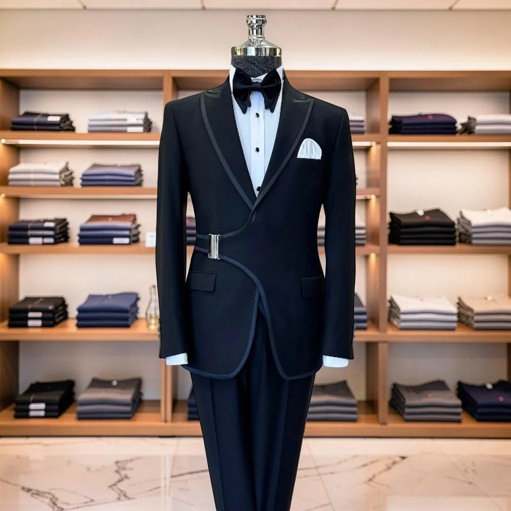 

Мужской костюм Slim Fit с застежкой на пуговицах, 2 предмета, для деловых встреч, выпускных вечеров, свадеб, индивидуальный пошив, модный мужской смокинг