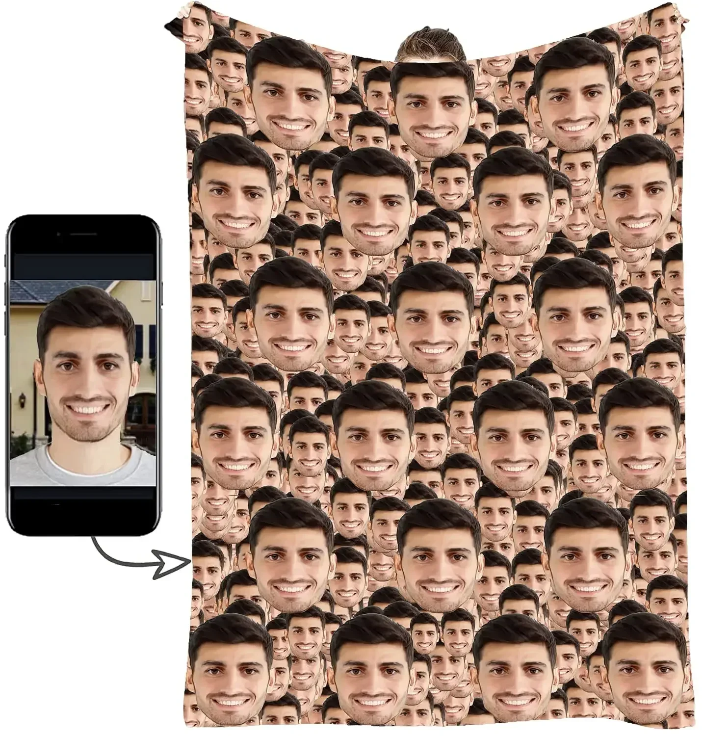 Custom Photo Face Blanket, Personalized Faces All Over Blanket, Funny Face Blanket for Couch Gift for Valentine Spouse, Gag Gift