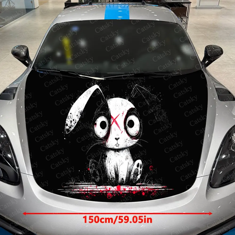 Gothic Dark Patch Bunny Car Vinyl Wrap, PVC Waterproof Car Hood Sticker, Self-Adhesive Scratch-Resistant Stickers