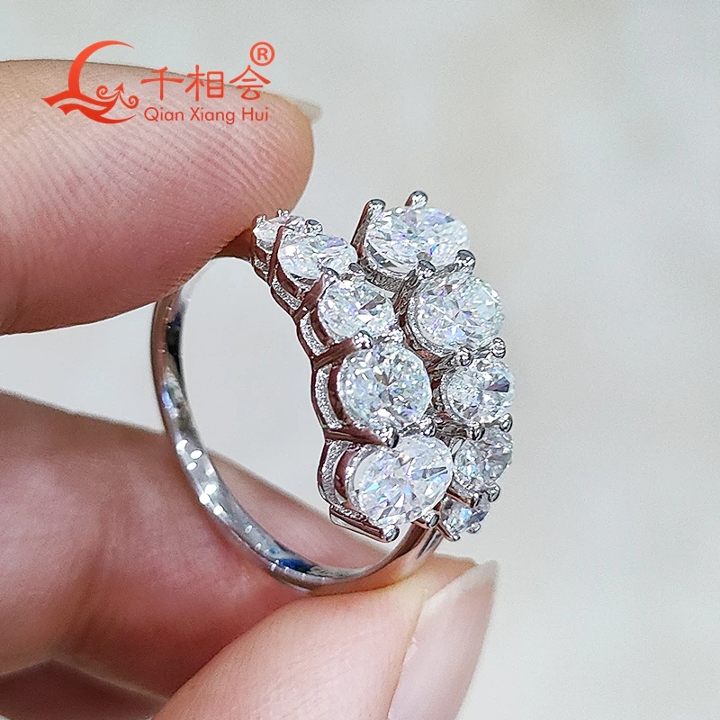 

8pcs 4*6mm Double row oval ring Sterling 925 Silver Moissanite Ring Men women Diamonds Male fine Jewelry gitf wedding