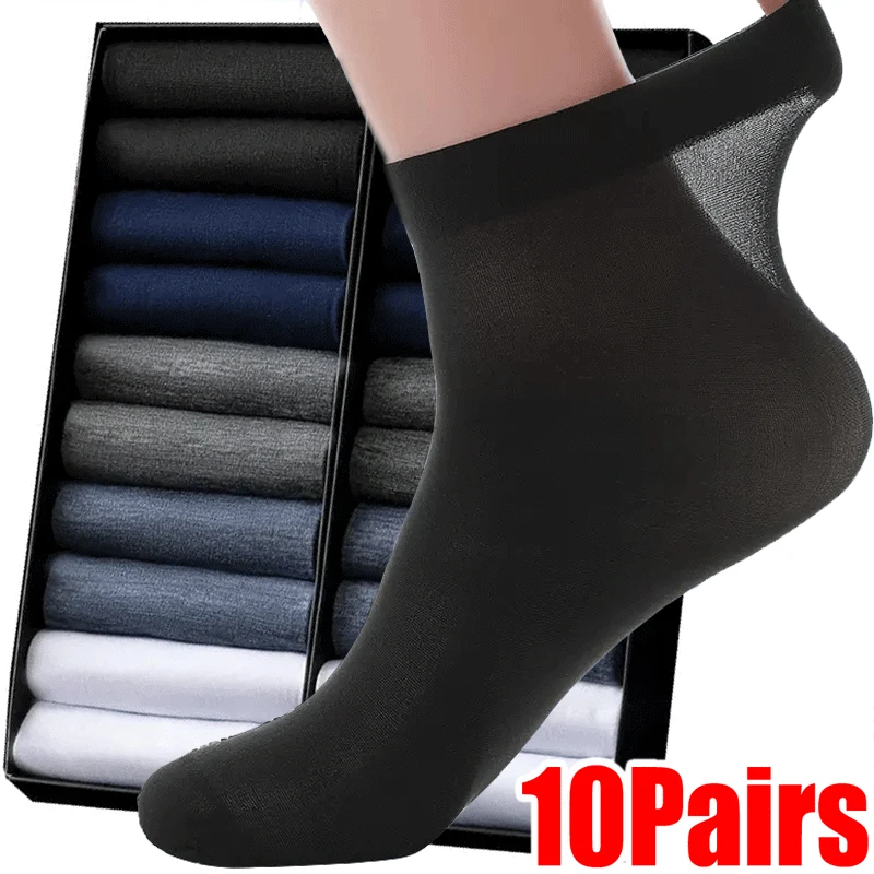 

10Pairs Men Socks Bamboo Fiber Middle Tube Socks Summer Spring Thin Breathable Business Men Absorption Deodorant Silk Long Sock