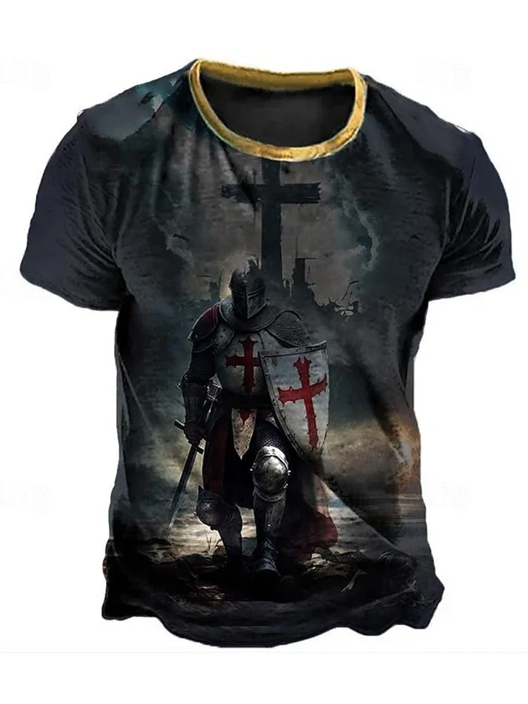 

Men's T Shirt Knights Templar O Neck Clothing 3D Print Outdoor Daily Short Sleeve Print Vintage Fashion Men's Casual T-shirt