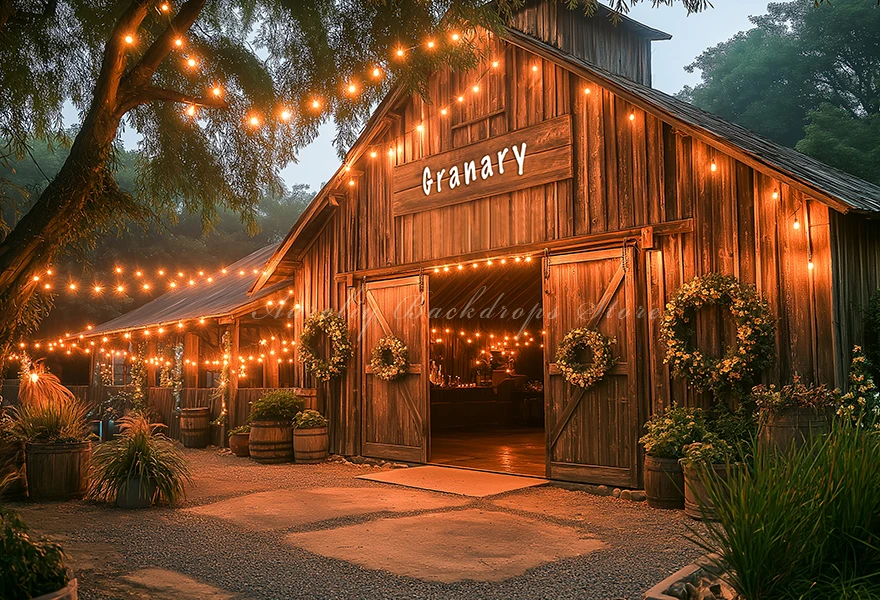 Rustic Christmas Backdrop With Wooden Barn Door and String Lights Baby Kid Portrait Family Party Photocall Photograhy Background