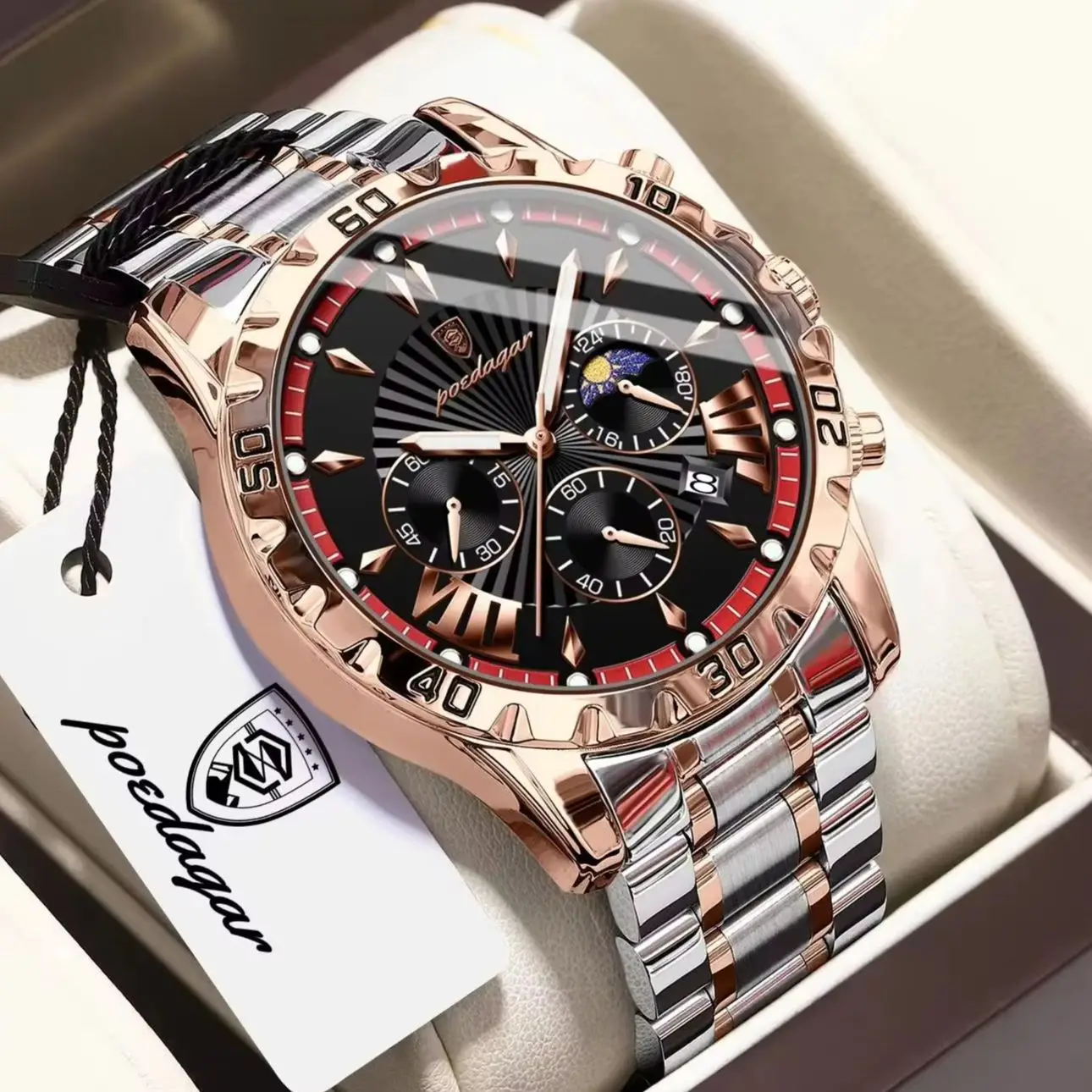 POEDAGAR Top Original Man Wristwatch Luminous Waterproof Stainless Steel Men Watch Chronograph Date Quartz Fashion Men's Watches